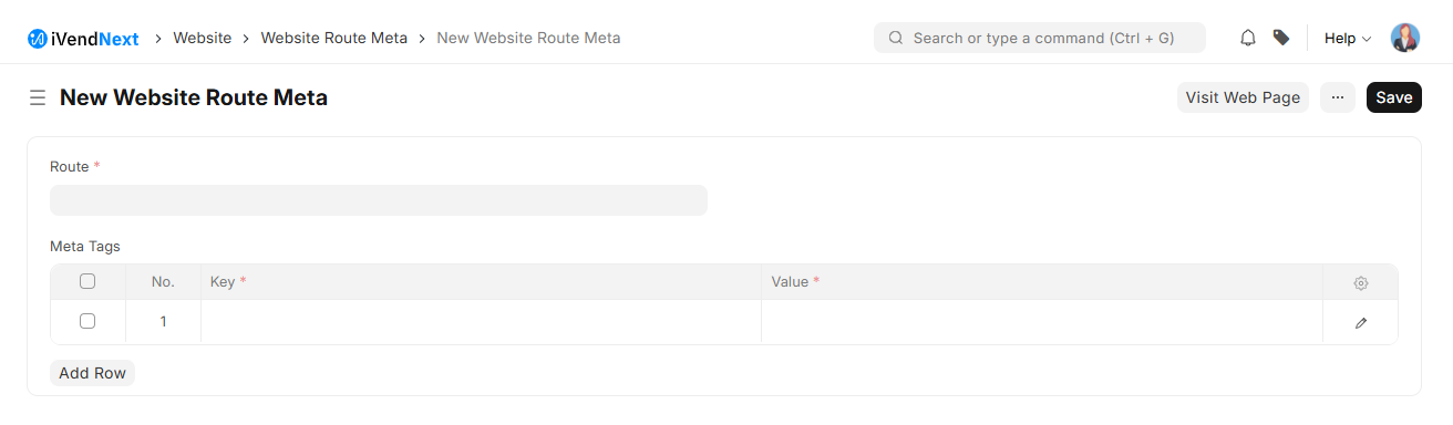 New Website Route Meta